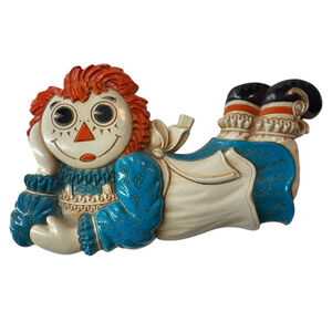 Vintage 1977 Raggedy Ann Wall Hanging Plaque Homco Style Blue Dress Nursery Deco